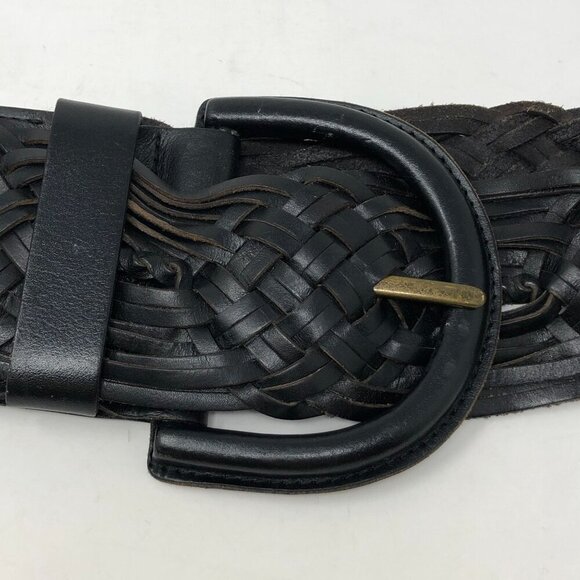 Hobo International Black Woven Leather Belt Brass Buckle Size Small Statement - Picture 7 of 7